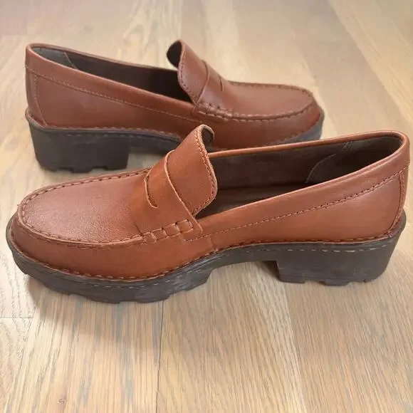 Like New Worn Once Born Brown Carrera Leather Penny Loafers - Picture 2 of 9